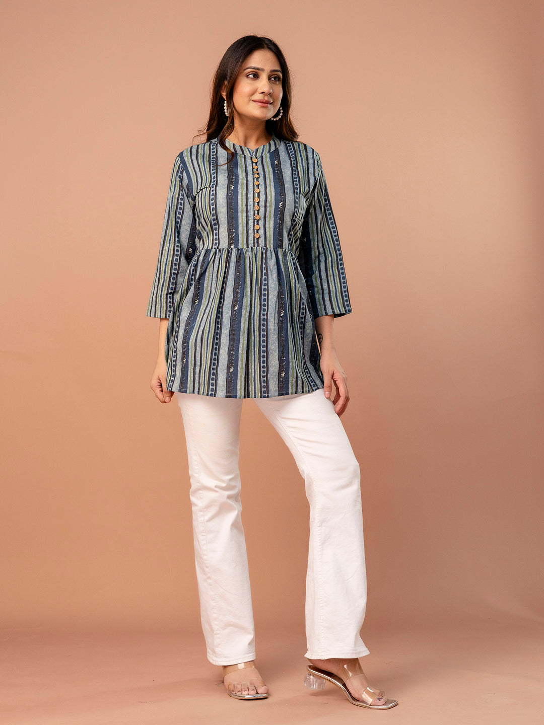 Top “ Mandarin Collar, 3/4 Sleeves, Flattering Fit (Sizes S“XXL)