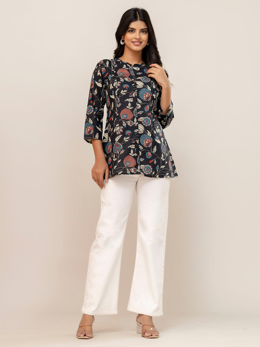 Elegant Mandarin Collar Printed Tunic “ Stylish &amp; Comfortable, Sizes