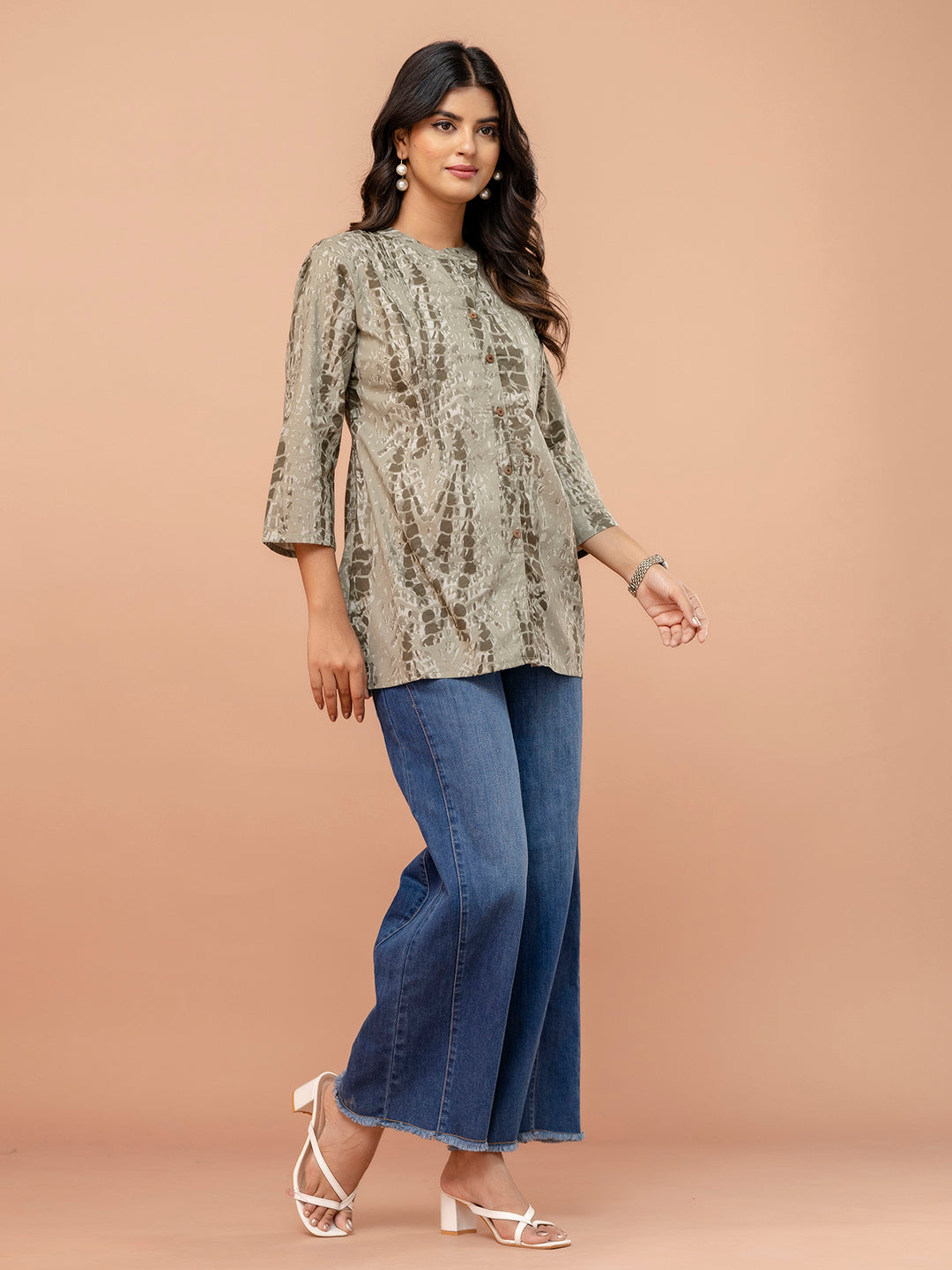 Elegant Mandarin Collar Printed Tunic “ Stylish &amp; Comfortable, Sizes