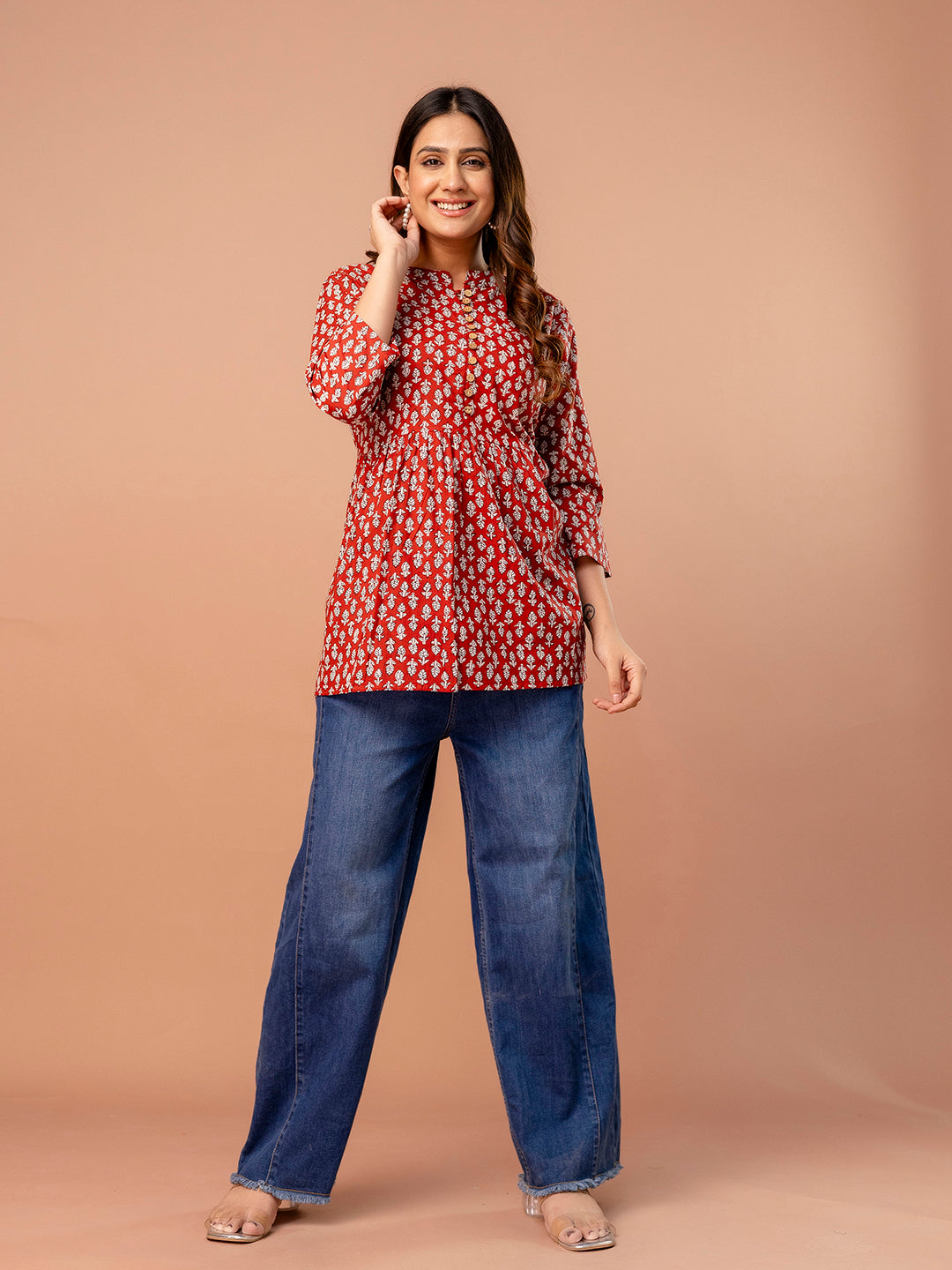Top “ Mandarin Collar, 3/4 Sleeves, Flattering Fit (Sizes S“XXL)