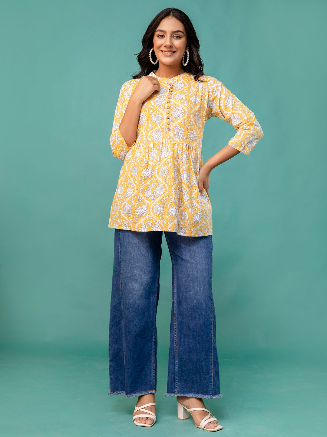 Top “ Mandarin Collar, 3/4 Sleeves, Flattering Fit (Sizes S“XXL)