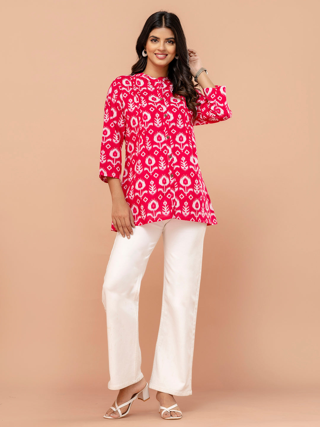 Elegant Mandarin Collar Printed Tunic “ Stylish &amp; Comfortable, Sizes