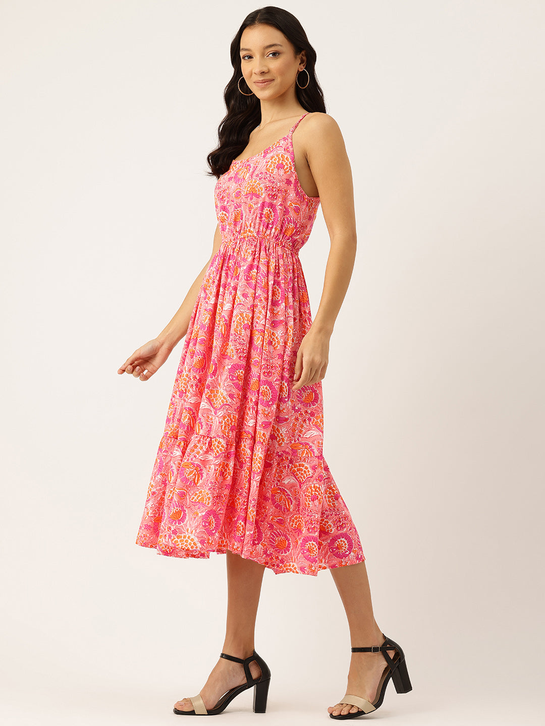 Womens Floral Print Rayon Flared Dress | Soft &amp; Lightweight | Casual Fit | Sizes XS“XXL