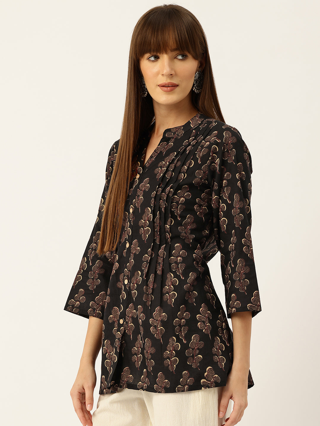 Elegant Mandarin Collar Printed Tunic “ Stylish &amp; Comfortable, Sizes