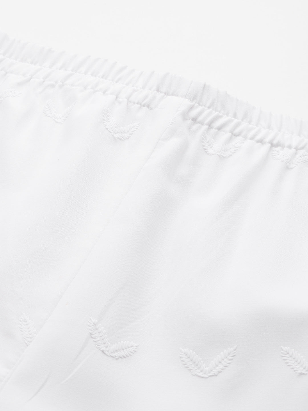 White Embroidered Palazzos“Fully Lined, Elastic Waist &amp; Ankle-Length with Side Pocket