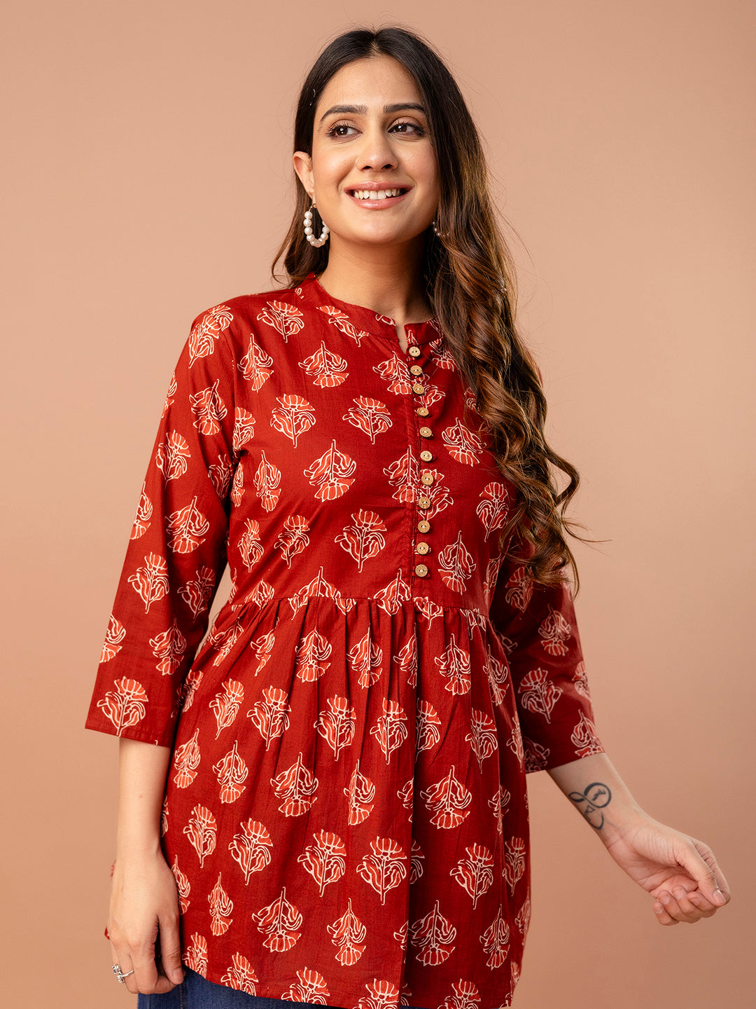 Top “ Mandarin Collar, 3/4 Sleeves, Flattering Fit (Sizes S“XXL)