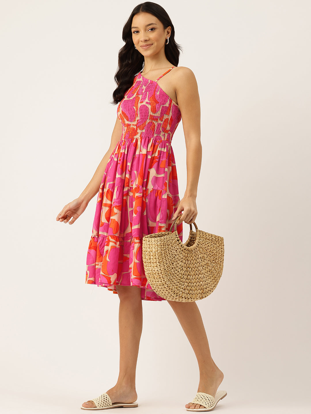 Womens Floral Print Rayon Flared Dress | Soft &amp; Lightweight | Casual Fit | Sizes XS“XXL