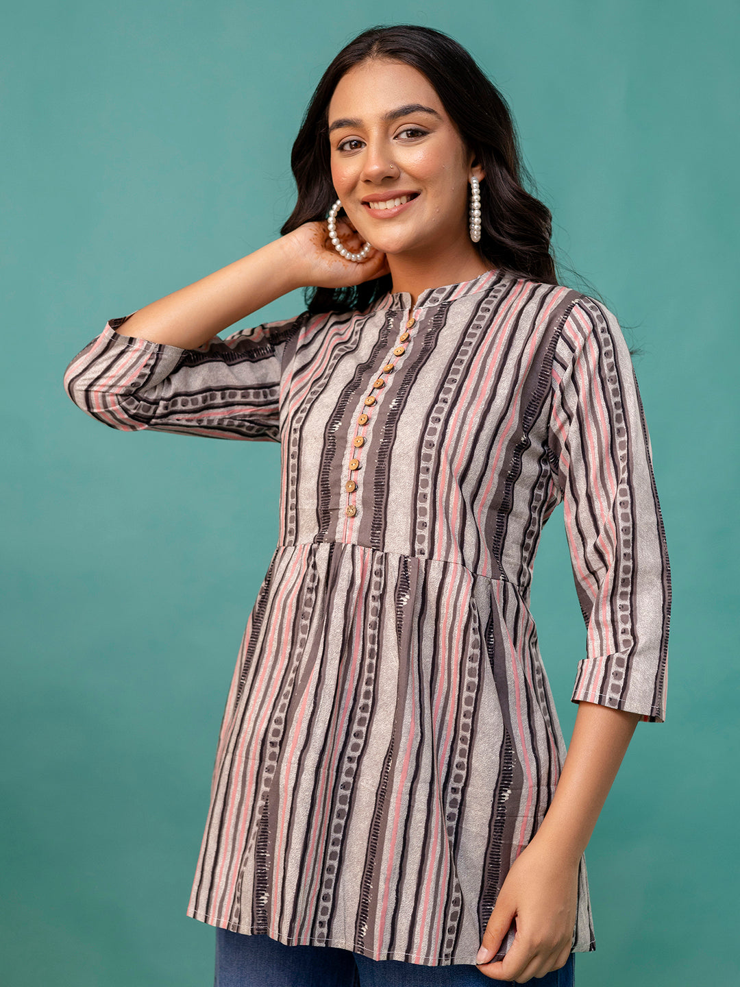 Tunic “ Mandarin Collar, 3/4 Sleeves, Flattering Fit (Sizes S“XXL)