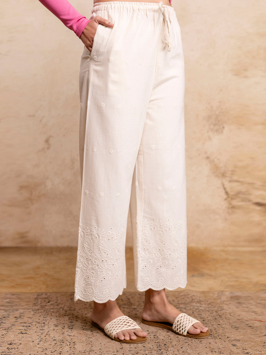 Womens Cotton Embroidered Wide-Leg Palazzos | Soft, Breathable &amp; Elegant