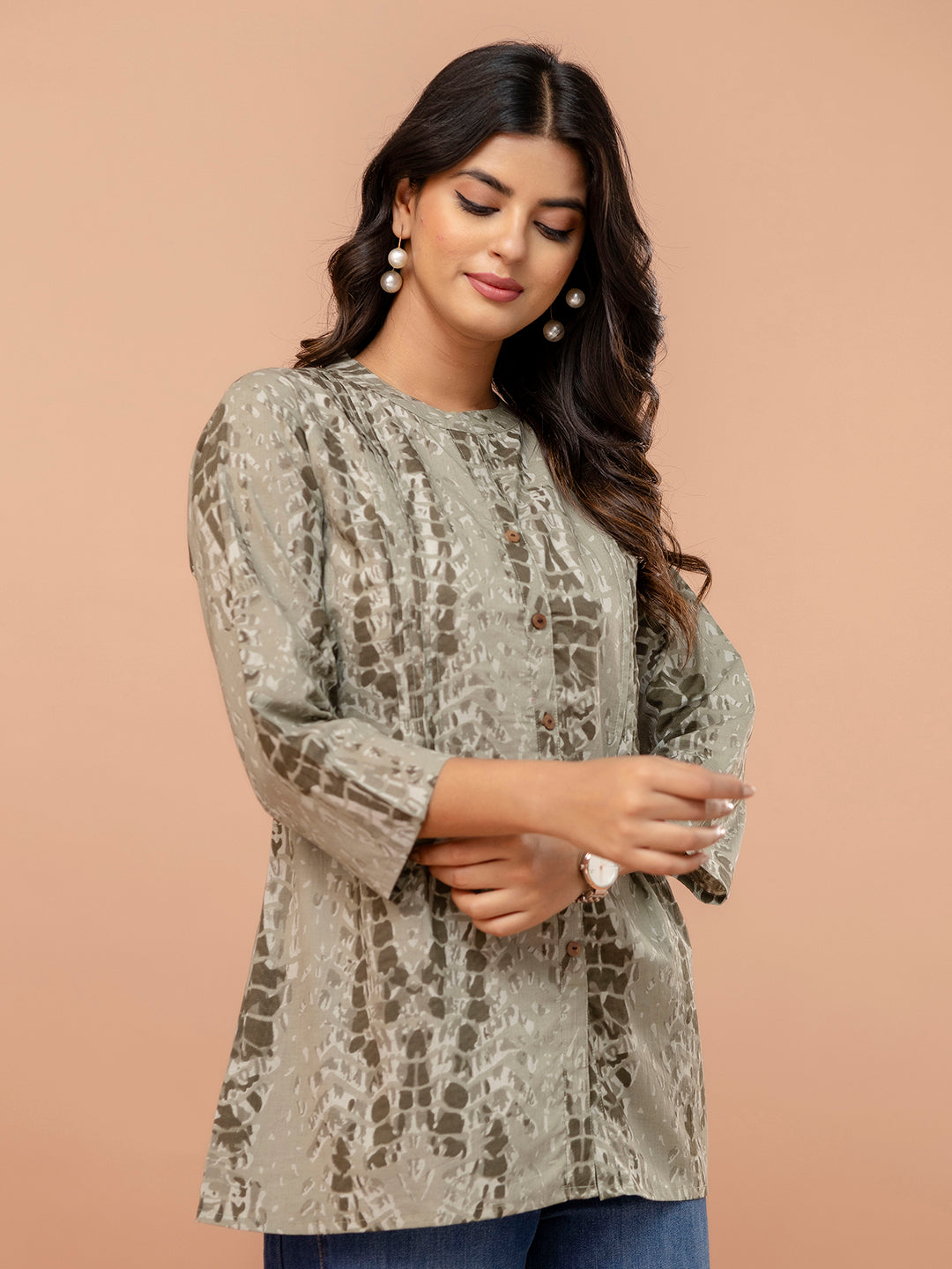 Elegant Mandarin Collar Printed Tunic “ Stylish &amp; Comfortable, Sizes