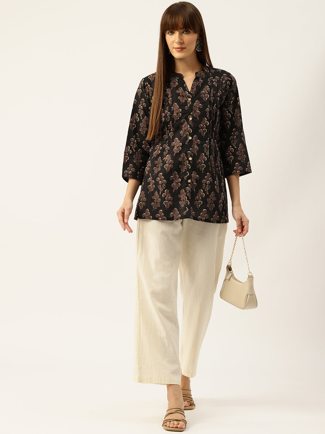 Elegant Mandarin Collar Printed Tunic “ Stylish &amp; Comfortable, Sizes