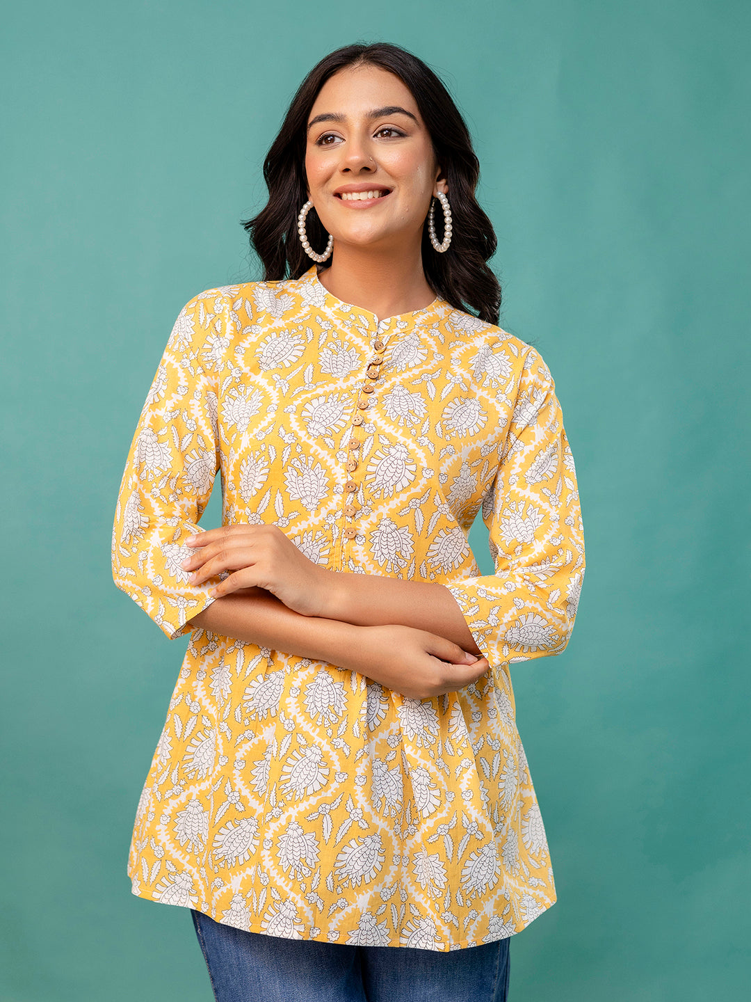 Top “ Mandarin Collar, 3/4 Sleeves, Flattering Fit (Sizes S“XXL)
