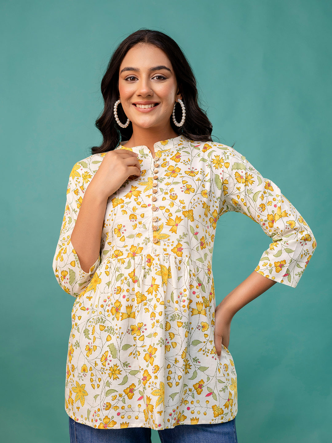 Tunic “ Mandarin Collar, 3/4 Sleeves, Flattering Fit (Sizes S“XXL)