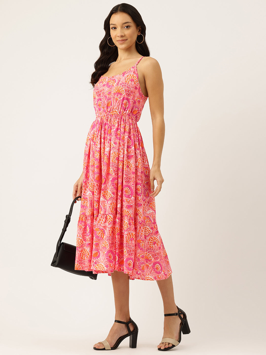 Womens Floral Print Rayon Flared Dress | Soft &amp; Lightweight | Casual Fit | Sizes XS“XXL