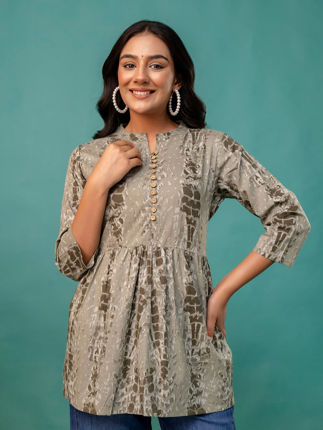 Tunic “ Mandarin Collar, 3/4 Sleeves, Flattering Fit (Sizes S“XXL)