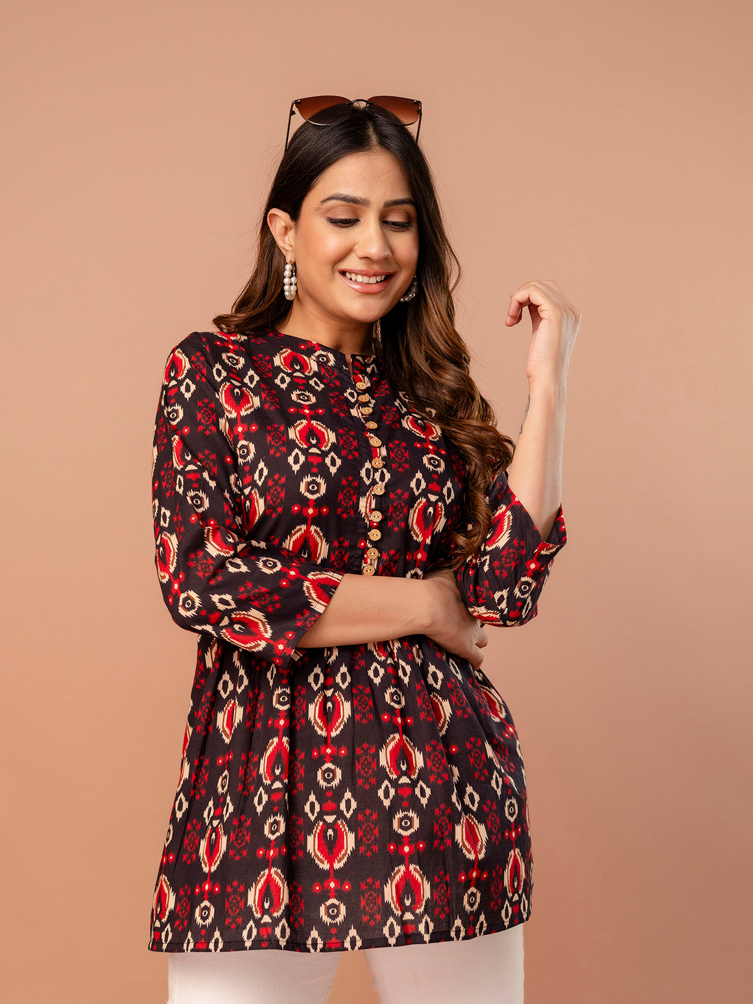 Top “ Mandarin Collar, 3/4 Sleeves, Flattering Fit (Sizes S“XXL)
