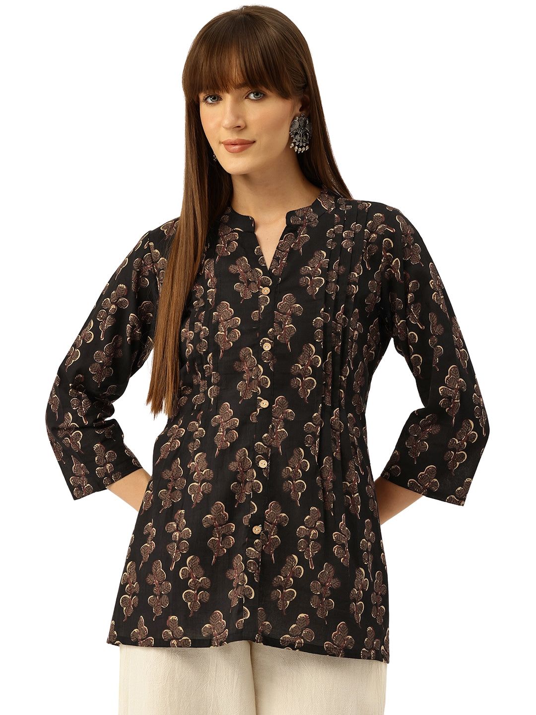 Elegant Mandarin Collar Printed Tunic “ Stylish &amp; Comfortable, Sizes