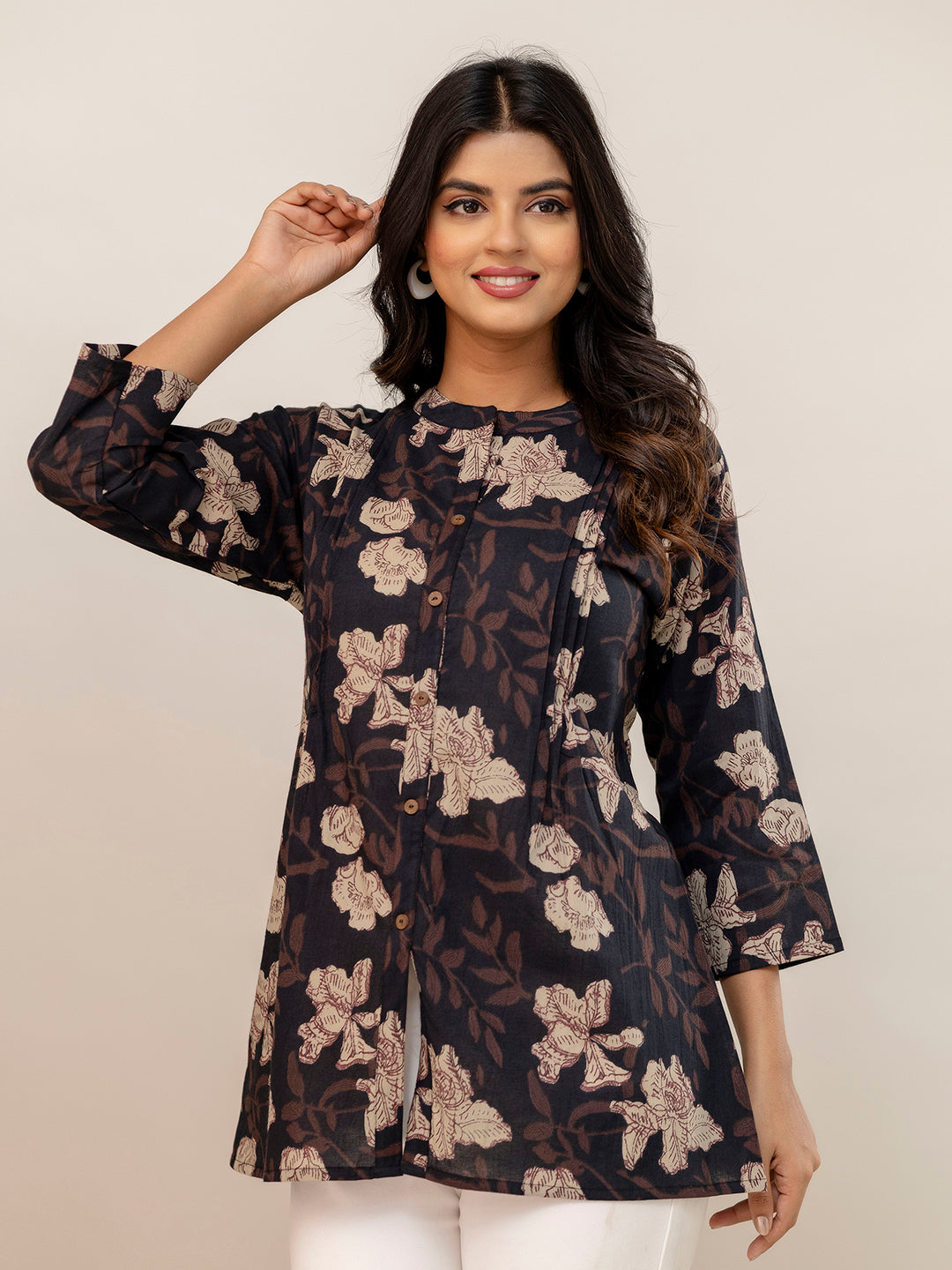 Elegant Mandarin Collar Printed Tunic “ Stylish &amp; Comfortable, Sizes
