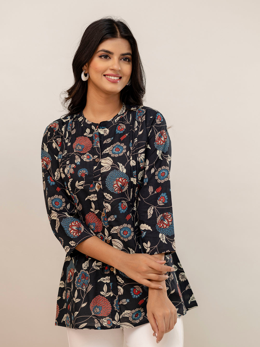 Elegant Mandarin Collar Printed Tunic “ Stylish &amp; Comfortable, Sizes