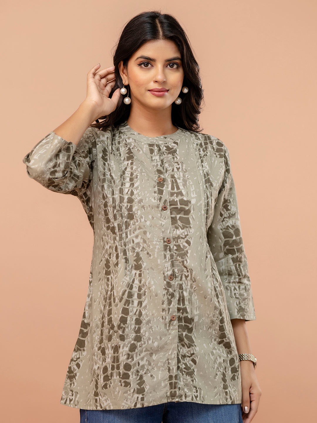 Elegant Mandarin Collar Printed Tunic “ Stylish &amp; Comfortable, Sizes