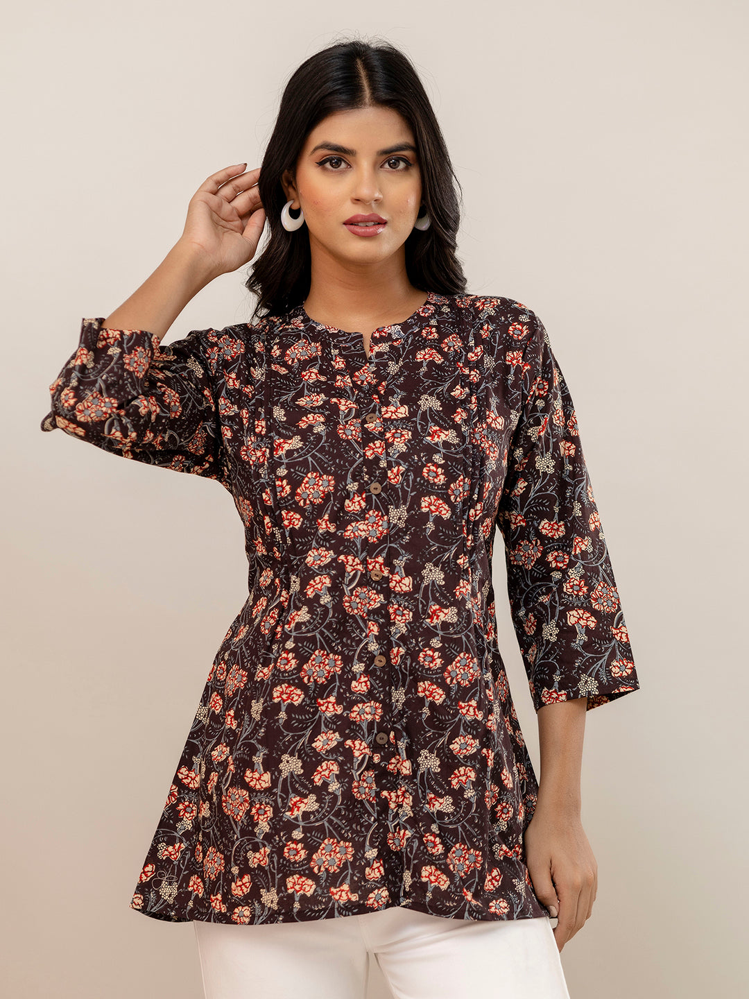 Elegant Mandarin Collar Printed Tunic “ Stylish &amp; Comfortable, Sizes