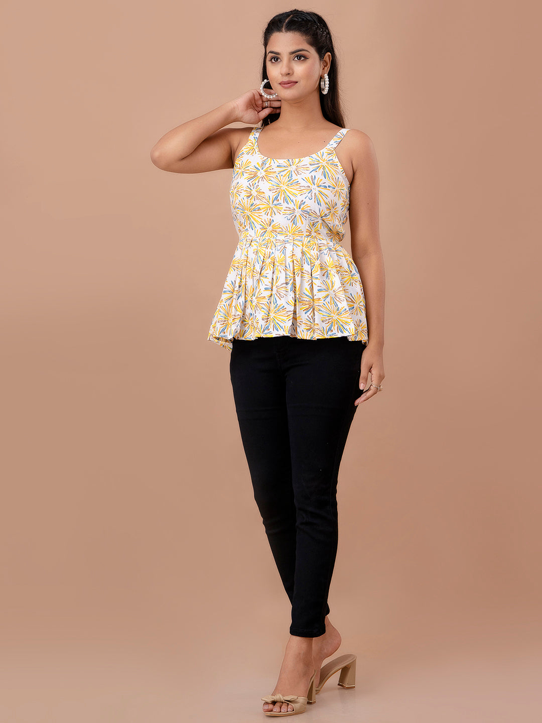 Floral Print Cotton Peplum Top