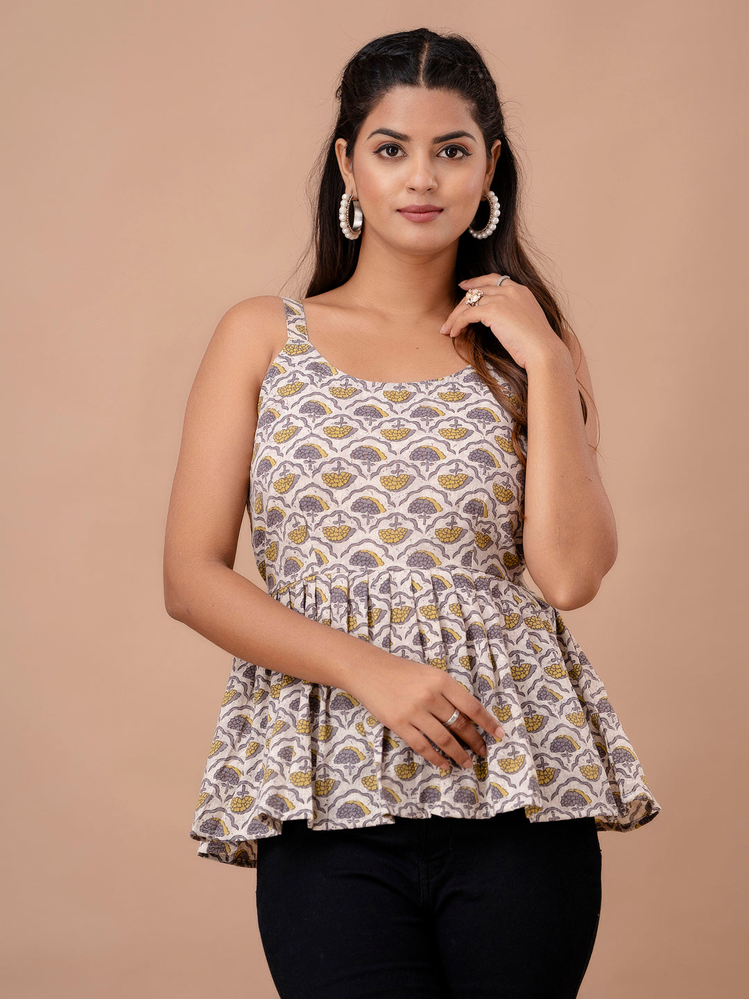 Floral Print Cotton Peplum Top