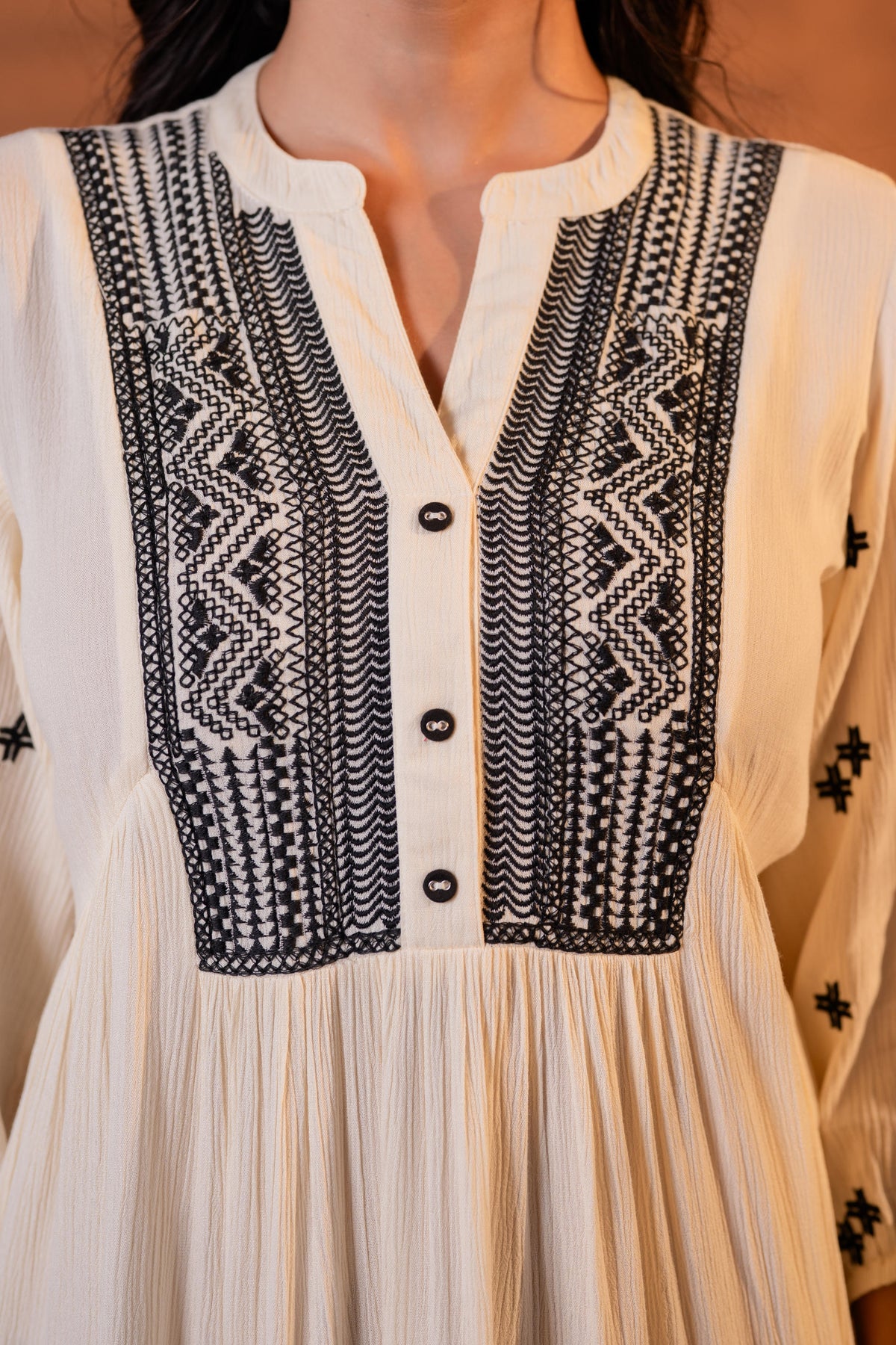 Off-White Embroidered Viscose Crepe Boho Midi Dress