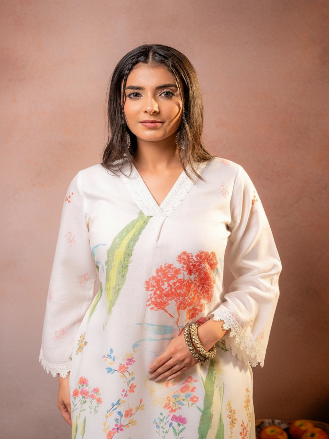 Off-White Water colour Floral Cotton Kurta Pant Set
