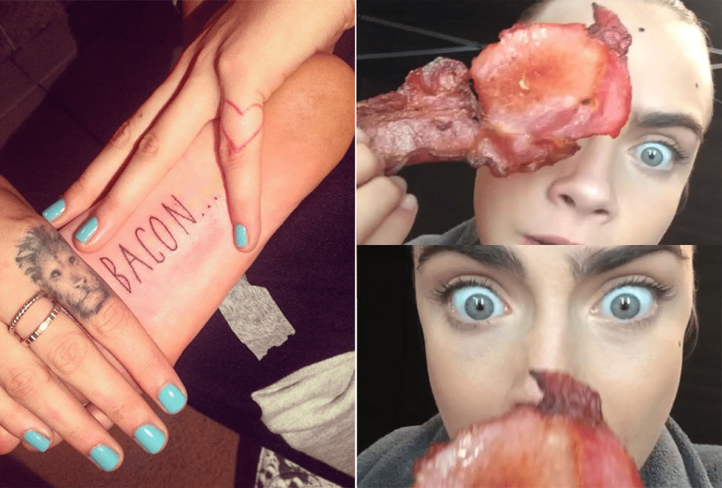 Cara Delevingnes BACON Tattoo