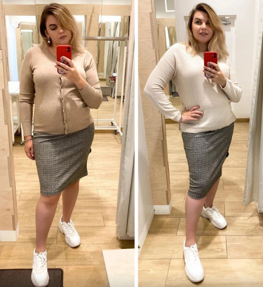Wearing slim jersey sweaters with buttons